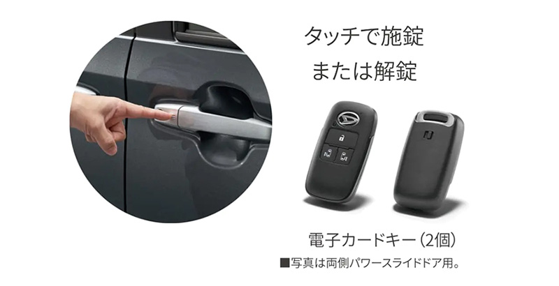 キーフリーシステム：タッチで施錠、または解除。電子カードキー（2個）